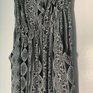 black and white strapless jumpsuit with pockets